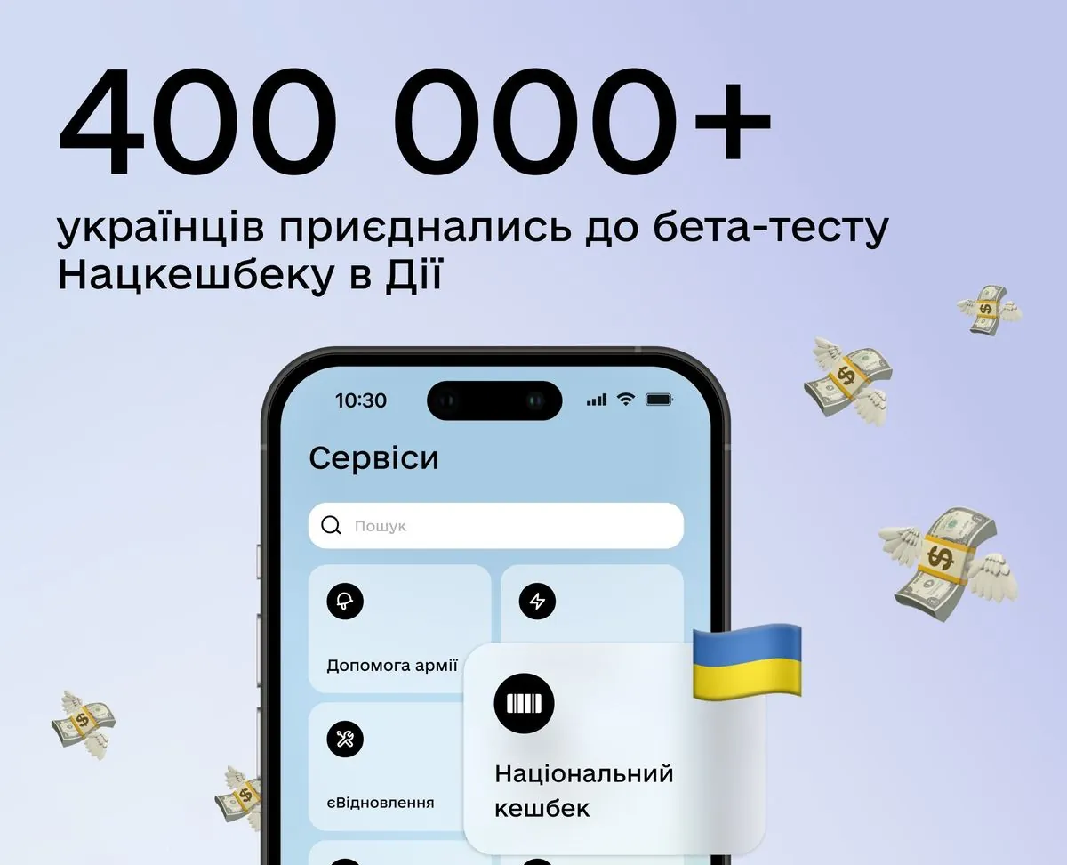 Більше ніж 400 тисяч громадян України стали учасниками бета-тестування Нацкешбеку в додатку Дія | УНН